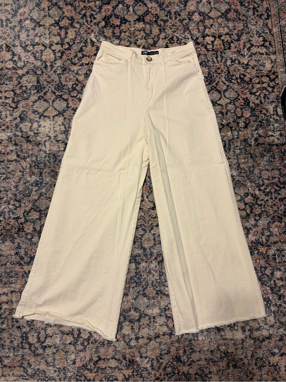 Zara Cream High-Rise Wide Leg Flare Jeans
